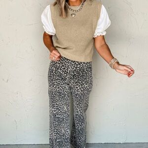 Claire- Stylish Tan Sweater Vest with Puff Sleeve Top